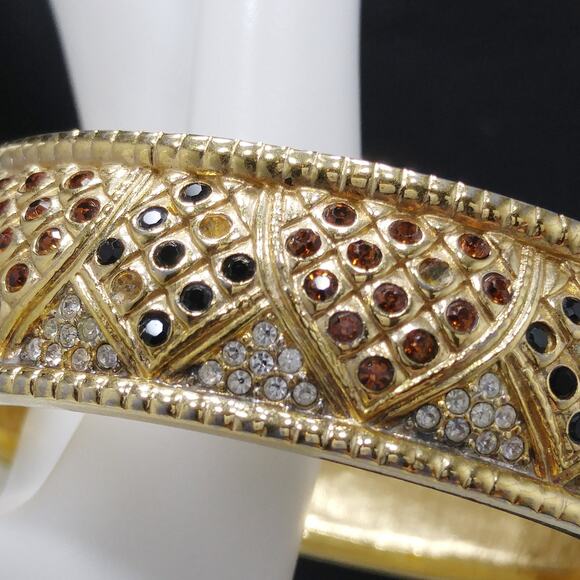 Vintage Swarovski Rhinestone Hinged Bracelet, Gold Plated, Missing Rhinestones - Picture 3 of 10